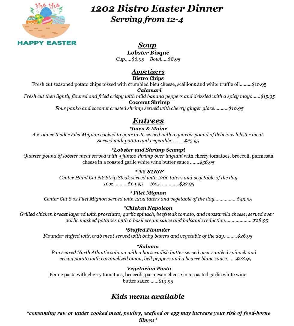 Hotel Wayne 1202 Easter Menu Dinner 2026